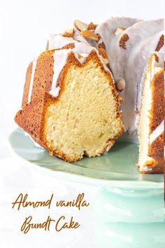 a bundt cake with white icing on a plate