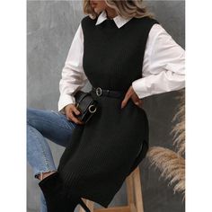 -Item Id 21911091 -Details: Split -Neckline: Stand Collar -Style: Casual -Color: Black -Length: Long -Pattern Type: Plain -Temperature: Spring/Fall (18-25/63-77) -Fit Type: Regular Fit -Fabric: Medium Stretch -Material: Knitwear -Composition: 100% Acrylic -Care Instructions: Hand Wash Or Professional Dry Clean -Sheer: No **Open To Offers!!!** **Bundle To Save More** **30% Off Bundles Of 2 Or More Items!!** ***Orders Go Out Within 5-10 Business Days!! Thank You For Your Patience!! Multiple Sizes Áo Len Cardigan, Belt Blouse, Classy Jumpsuit, Womens Knit Sweater, Cardigan Sweater Vest, Sweater Vests, Hem Sweater, Sweater Vest Women, Maternity Lingerie