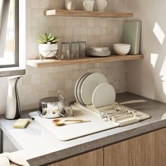 the kitchen counter is clean and ready for us to use