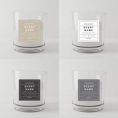 four different types of candles with labels on them