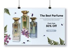 an advertisement for the best perfume in the world, featuring two bottles with flowers on them