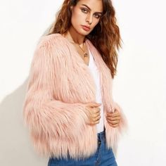 Pink Faux Fur Jacket, Pink Winter Coat, Pink Faux Fur Coat, Mode Mantel, Womens Faux Fur Coat, Long Faux Fur Coat, Fluffy Jacket, Estilo Hippie, Pink Fur