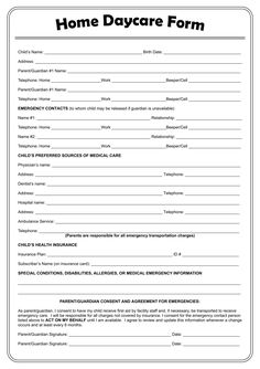 a form for the home daycare form