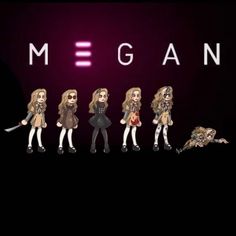 five dolls are lined up in front of the word magen on a dark background