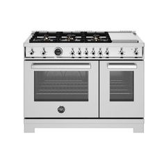 a white stove top oven with two burners and one door on the right side