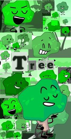 a green tree surrounded by many different faces