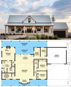 the floor plan for this modern farmhouse house