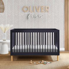 a baby crib in the corner of a room