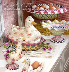 decorative ceramic items displayed on counter in kitchen