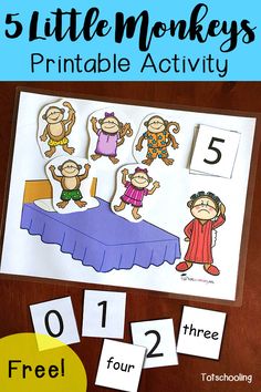 five little monkeys printable activity for kids to practice number recognition and counting with free cut - outs