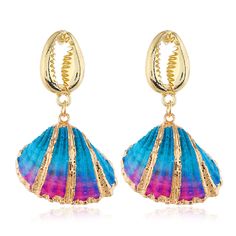 Add a splash of aquatic charm to your under-the-sun wardrobe with these swaying shell drop earrings, embellished with bright hues and a glowing 18k gold-plated finish. 1.1" W x 1.89" L 18k gold-plated copper / enamel Chunky Choker Necklace, Seashell Pendants, Fake Collar, Women Shoes Online, Aircraft Design, Pendant Gold, Accessories Jewelry Earrings, Metal Earrings, Metal Pendant