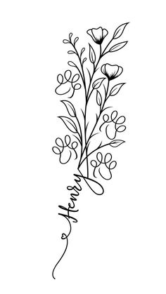 the word faith written in black ink with flowers and leaves on it's side