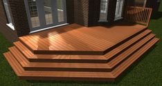 a wooden deck with steps leading up to it