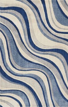 a blue and white rug with wavy lines on the bottom, in shades of gray