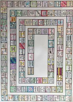 a large game board with words and numbers on it, as well as an image of the