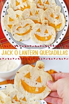 jack o'lantern quesadillas on a plate