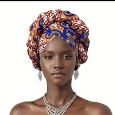 African Print Twisted Braid Turban Hat, Traditional Wax Print Headwrap, Elastic Band, One Size Fits All African Hats For Women, African Hijab, African Headwrap, Twisted Braid, Ivory Fascinator, Turban Cap, African Hats, Painting Styles, Natural Hairstyle