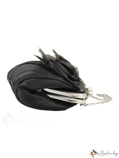 BirdinBag - Elegant Floral Evening Bag: Chic Chain Satin Clutch with Kiss Lock Closure Elegant Handheld Bag With Chain, Elegant Handheld Chain Bag, Elegant Black Portable Clutch, Black Chain Strap Bag For Wedding, Satin Fashion, Satin Clutch, Novelty Bags, Flower Decor, Word Wrap