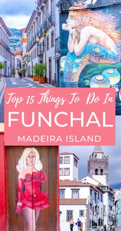 the top 15 things to do in funchall, madeira island with text overlay