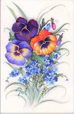 a painting of pansies and forgeters on a white background