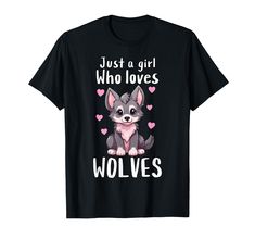 PRICES MAY VARY. Just a girl who loves wolves is a great Christmas and birthday present for all wolf lovers. Cute wild and happy baby wolf sitting with pink hearts all around Good birthday party present for all the animal and wolf lovers in your life. Perfect for any wolf or wildlife themed birthday party or a trip to the zoo and the animal rescue center, makes the perfect zoo accessory Lightweight, Classic fit, Double-needle sleeve and bottom hem Wolf Sitting, Holiday Floral Arrangements, White Wedding Decorations, Animal Rescue Center, Baby Wolf, Cotton Slip, Wolf T Shirt, Pink Hearts, Bear Pattern