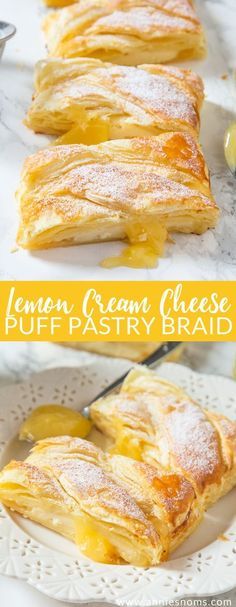 lemon cream cheese puff pastry braid on a white plate