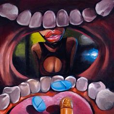 a painting of a woman with teeth and gums