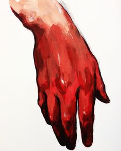 a painting of a red hand on a white background