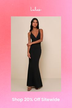 Who could possibly resist you in the Lulus All this Allure Black Strappy Backless Mermaid Maxi Dress? Medium-weight, stretchy crepe knit creates this absolute knockout of a dress and its princess-seamed bodice, V-neckline, and sexy open back with a network of crisscrossing straps. Figure-skimming skirt flares out at the maxi hem to create a dramatic mermaid silhouette. Hidden back zipper/clasp. Fit: This garment fits true to size. Length: Floor length. Size medium measures 57.5" from shoulder to hem. Bust: Great for any cup size. Waist: Fitted - stretchy fabric allows custom fit. Hip: Fitted - stretchy fabric allows room for hips. Undergarments: May be worn with an adhesive bra, petals, or no bra. Fabric: Fabric is very stretchy. Fully lined. Shell: 97% Polyester, 3% Spandex. Lining: 100% Floor-length Elastane Dress For Night Out, Stretch Elastane Evening Dress For Night Out, Elastane Maxi Dress With Fitted Bodice For Night Out, Floor-length Elastane Evening Dress For Night Out, Chic Mermaid Dress For Night Out, Chic Stretch Mermaid Dress For Evening, Chic Mermaid Fishtail Dress For Night Out, Chic Mermaid Hem Maxi Dress For Night Out, Chic Fitted Mermaid Dress For Gala