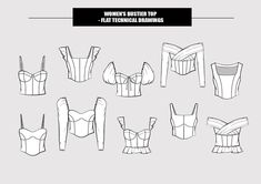 women's bustier top flat technical drawings