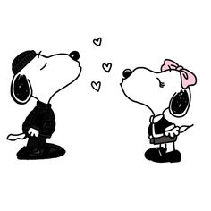 two cartoon dogs with hearts coming out of their mouths, one is kissing the other