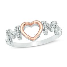 Vary Mom's vibe with the versatility of this shimmering diamond ring from the Convertibilities Collection. Created in sterling silver and precious 10K rose gold, this sparkling duo - one ring with an open rose gold heart and the other with the word "Mom" written in diamonds with a diamond heart in place of the "O" - may be worn separately or together to create a seamless design. Radiant with 1/6 ct. t.w. of diamonds and a brilliant buffed luster, this three-in-one ring reflects her special statu Open Rose, Her Ring, Peoples Jewellers, Rose Gold Heart, One Ring, Gold Heart, Diamond Heart, Sterling Silver Rings, Diamond Ring