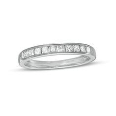 Tell her she's still the one with this timeless diamond anniversary band. Fashioned in cool 10K white gold, this design showcases a row of ten channel-set princess-cut diamonds. Radiant with 1/2 ct. t.w. of diamonds and a bright polished shine, this ring is sure to become her go-to style. Still The One, Diamond Anniversary Bands, Peoples Jewellers, Diamond Anniversary, Channel Set, Bridal Jewellery, Anniversary Bands, Princess Cut Diamonds, Tell Her