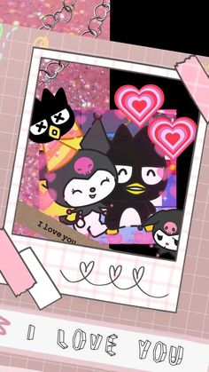 an image of two cats in love with hearts on the background and text i love you