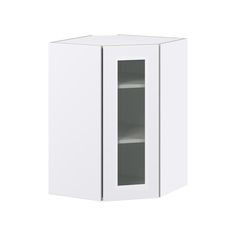 a white cabinet with two doors and shelves