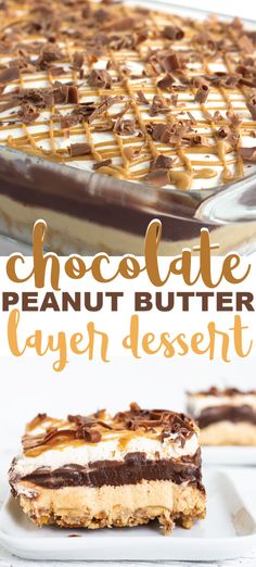 chocolate peanut butter layer dessert on a white plate