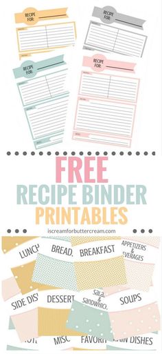 the free recipe binder printables are great for any type of meal or dessert