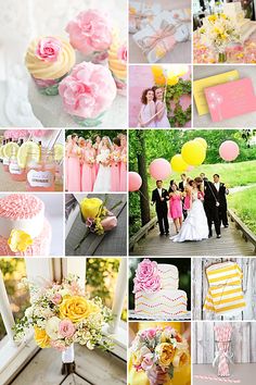 pink and yellow wedding theme collage