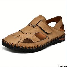 Russoo - Summer Essential: Mens No-Slip Casual Sandals with Wear-Resistant Superfine Fiber, Solid Color Design Comfortable Brown Slip-ons For Summer, Casual Breathable Brown Sandals, Brown Casual Breathable Sandals, Casual Brown Breathable Sandals, Summer Essential, Summer Ready, Mens Casual, Casual Sandals, Hook And Loop