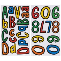 two stickers with different numbers and letters in the shape of an abc, b, c