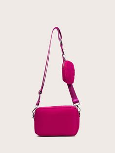 Mini Neon Pink Square Bag With Purse Hot Pink Elegant   Polyamide Plain Square Bag   Women Bags, size features are:Bust: ,Length: ,Sleeve Length: Pink Purse Outfit, Magenta Bag, Hot Pink Purse, Eras Outfit, Hot Pink Bag, Sanrio Bag, Raspberry Tart, Purse Outfit, Rosa Neon