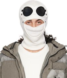 Knit extrafine merino wool and nylon taffeta balaclava in off-white. · Press-stud panel with acetate lenses at face · Logo flag and rolled edge at collar Face masks and face coverings are final sale and are not eligible for return or exchange. Supplier color: Gauze white Warm White Balaclava For Outdoor, White Warm Balaclava One Size, Ski Mask White, Casual Full-face Balaclava, Warm White One-size Balaclava, Face Logo, C P Company, Face Coverings, Press Studs