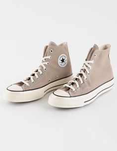 Converse Chuck 70 Vintage Canvas High Top Shoes. The Chuck 70 Offers A Blank Canvas For You To Tell Your Own Stories—through Style Or Activity. Plus, They Nod To Where It All Began With Their Tried-And-True Design, While Modern-Comfort Updates Bring Your Look Into The Present. Durable Canvas Upper For That Classic Chuck 70 Look And Feel. Ortholite Cushioning Helps To Provide Optimal Comfort. Vintage-Inspired Design Elements Like An Egret Midsole, Ornate Stitching, And A Taller Rubber Sidewall. Iconic Chuck Taylor Ankle Patch And Vintage All Star License Plate. Imported. Tan Converse, Converse Chuck 70 Vintage, Beige Converse, Chuck 70 Vintage Canvas, Popular Nike Shoes, Fall Collage, Flannel Sweatshirt, Elevated Casual, Clothing Shopping