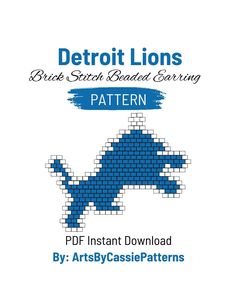 the detroit lions logo is shown in blue and white, as well as an arrow