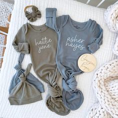 personalized knot gown and hat set nature neutrals Twin Coming Home Outfits, Southern Baby Names, Southern Baby, Twin Outfits, Going Home Outfit, Baby Themes, Baby Shower Winter, Diy Tips, Twin Babies