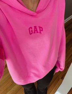 Hot Pink Gap Hoodie, Hot Pink Clothes Aesthetic, Hot Pink Nike Hoodie, Pink Gap Hoodie Outfit, Pink Gap Hoodie, Hot Pink Sweatshirt, Preppy Hairstyles, Gap Hoodie, Cute Lazy Outfits