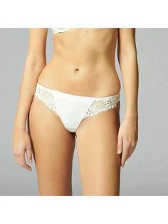 Simone Perele Wish Tanga Panty 12B710 in ivory color - front Panty Style, Simone Perele, Guipure Lace, Jacquard Pattern, Floral Embroidery, Custom Fit, Mid Rise, Floral Pattern, Mesh