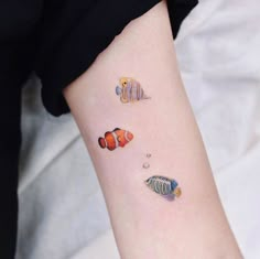 three different types of fish on the arm