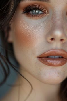 Wedding Makeup Terracotta, Bronze Makeup Green Eyes, Earthy Tones Makeup, Wedding Makeup Autumn, Copper Makeup Look Brown Eyes, Shimmer Bridal Makeup, Makeup Look Green Eyes, Autumn Bridal Makeup, Terracotta Lip