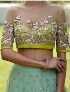 Anushree Reddy close up details. Embroidery Crop Top, Net Blouse, Anushree Reddy, Net Blouses, Indian Look, Salwar Kamiz, Desi Clothes, Indian Blouse, Trendy Blouses